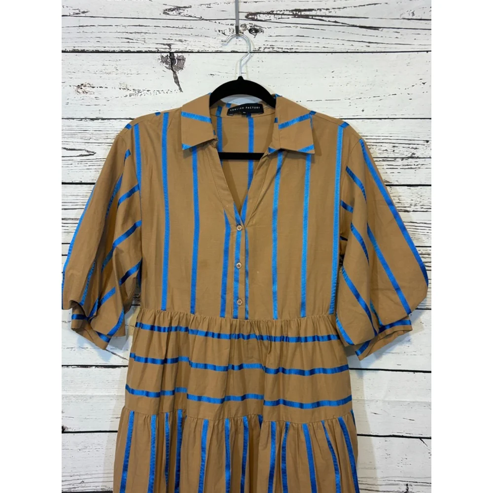 English Factory Tan and Blue Striped Midi Dress - Picture 4 of 9